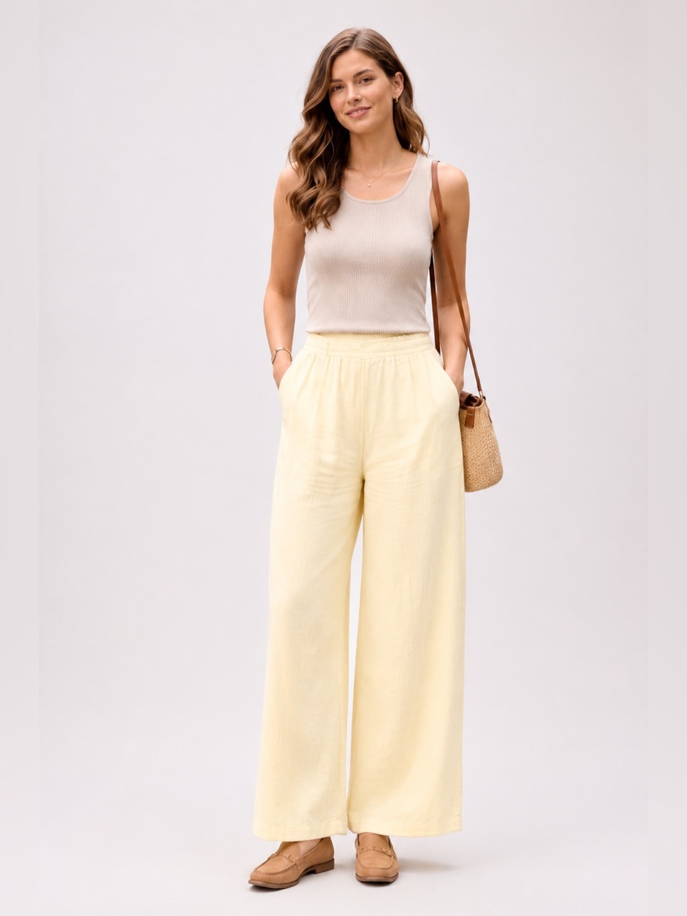 NWT Dictionary Butter Cream Wide Leg Pants L 12/14 Light Academia Cotton Gauze